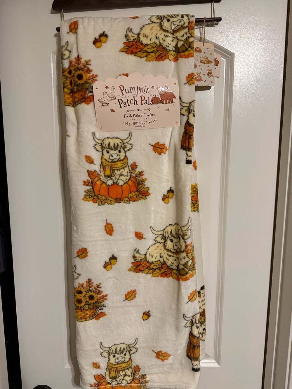 Pumpkin Patch Pals Fresh Picked Comfort Highland Cow Fall Plush Throw Blanket 50